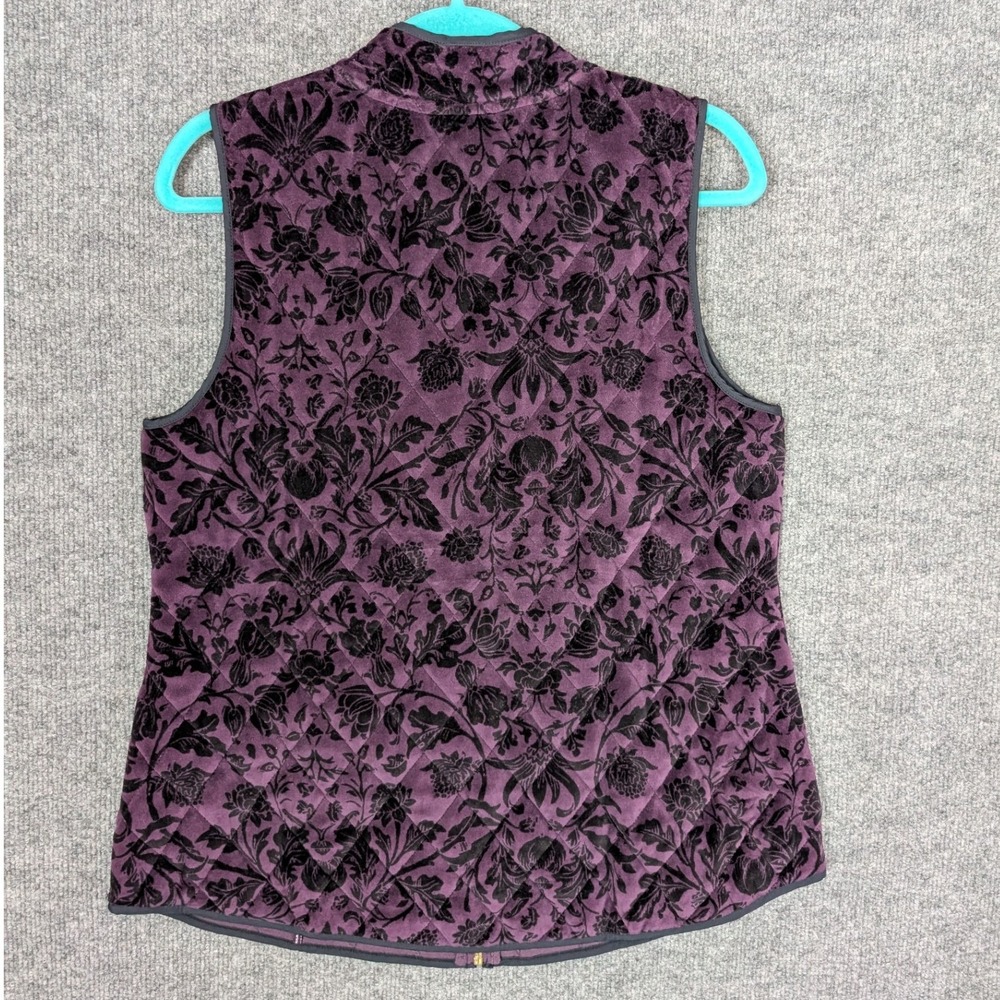 Charter Club Womens Purple Quilted Flocked Floral Damask Full Zip Vest Medium - Picture 2 of 5